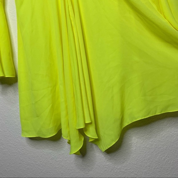 JAYGODFREY Dottie Long Flared Sleeve Twisted Front Mini Dress in Citrine - Picture 8 of 9